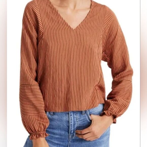 Madewell Tops - Madewell Striped Women's V-Neck Blouse Size XS